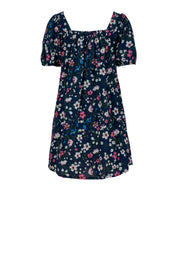 Handloom Cotton Floral Puff Sleeve Mini Dress for Women