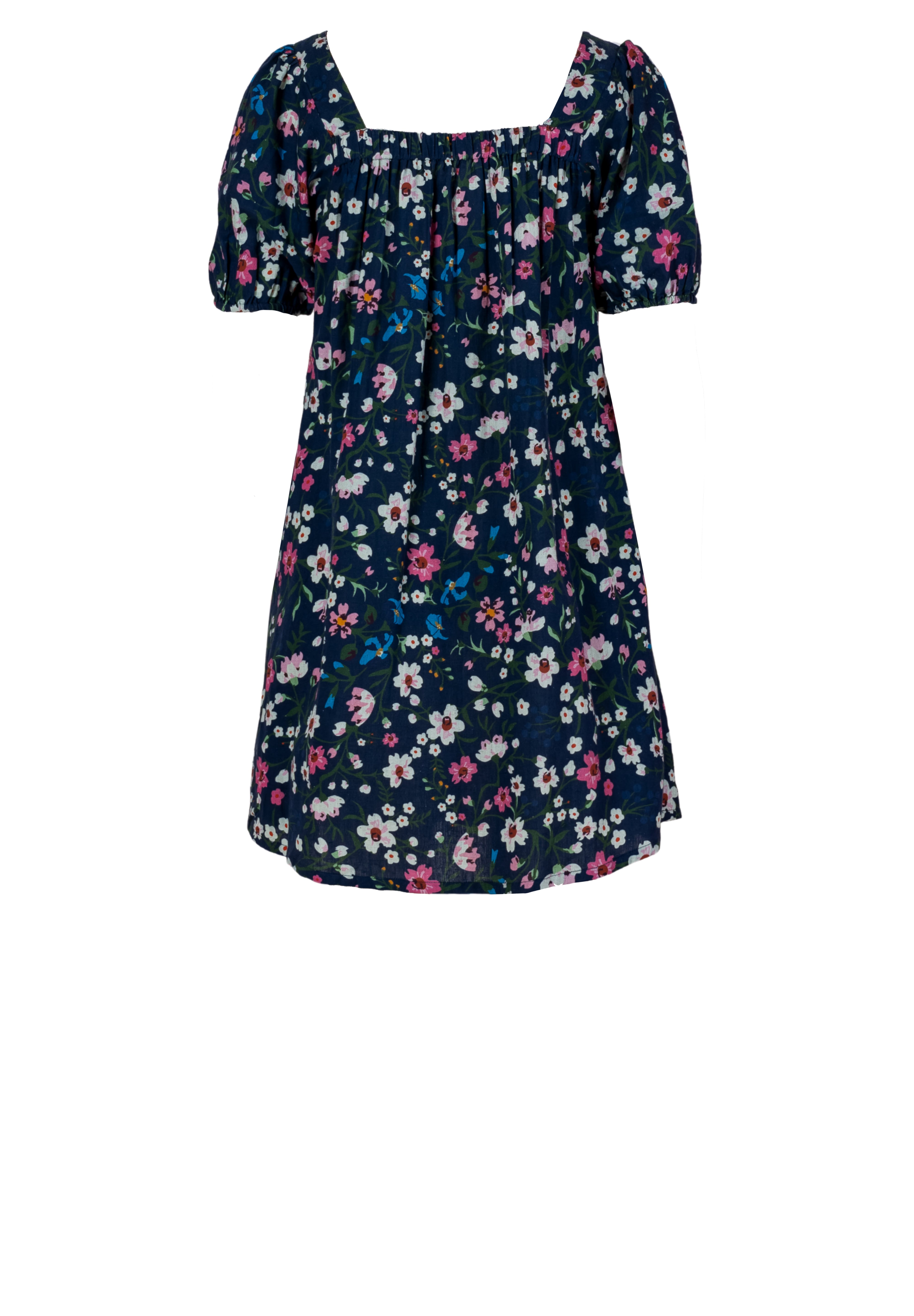 Handloom Cotton Floral Puff Sleeve Mini Dress for Women