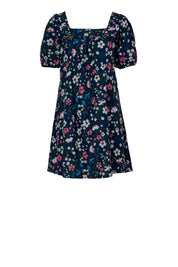 Handloom Cotton Floral Puff Sleeve Mini Dress for Women