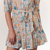 Cotton Jute Floral Mini Dress for Women