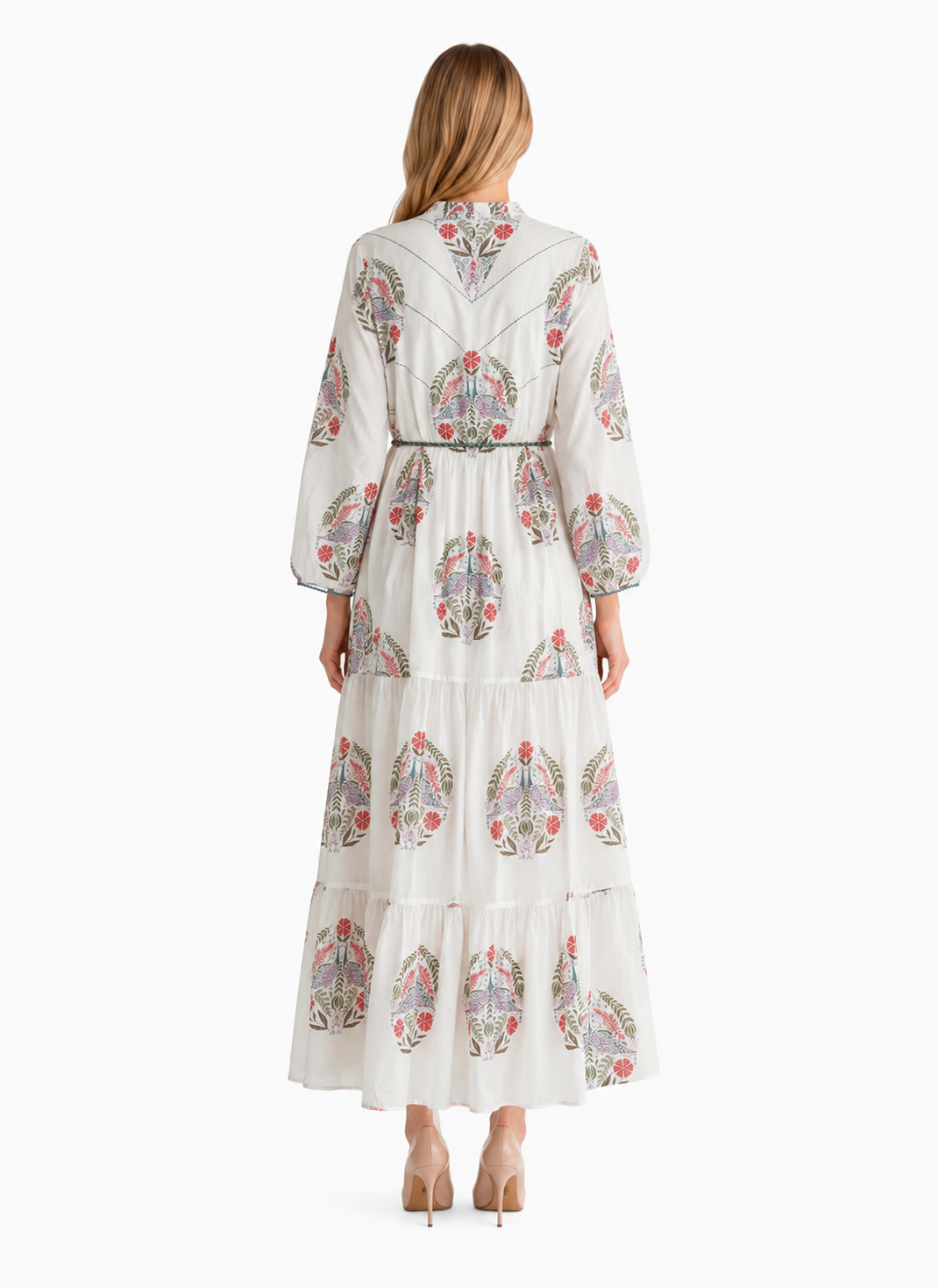 Cotton Boho Floral Print Maxi Dress for Women – Tiered Tassel Tie Summer Dress