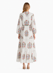 Cotton Boho Floral Print Maxi Dress for Women – Tiered Tassel Tie Summer Dress