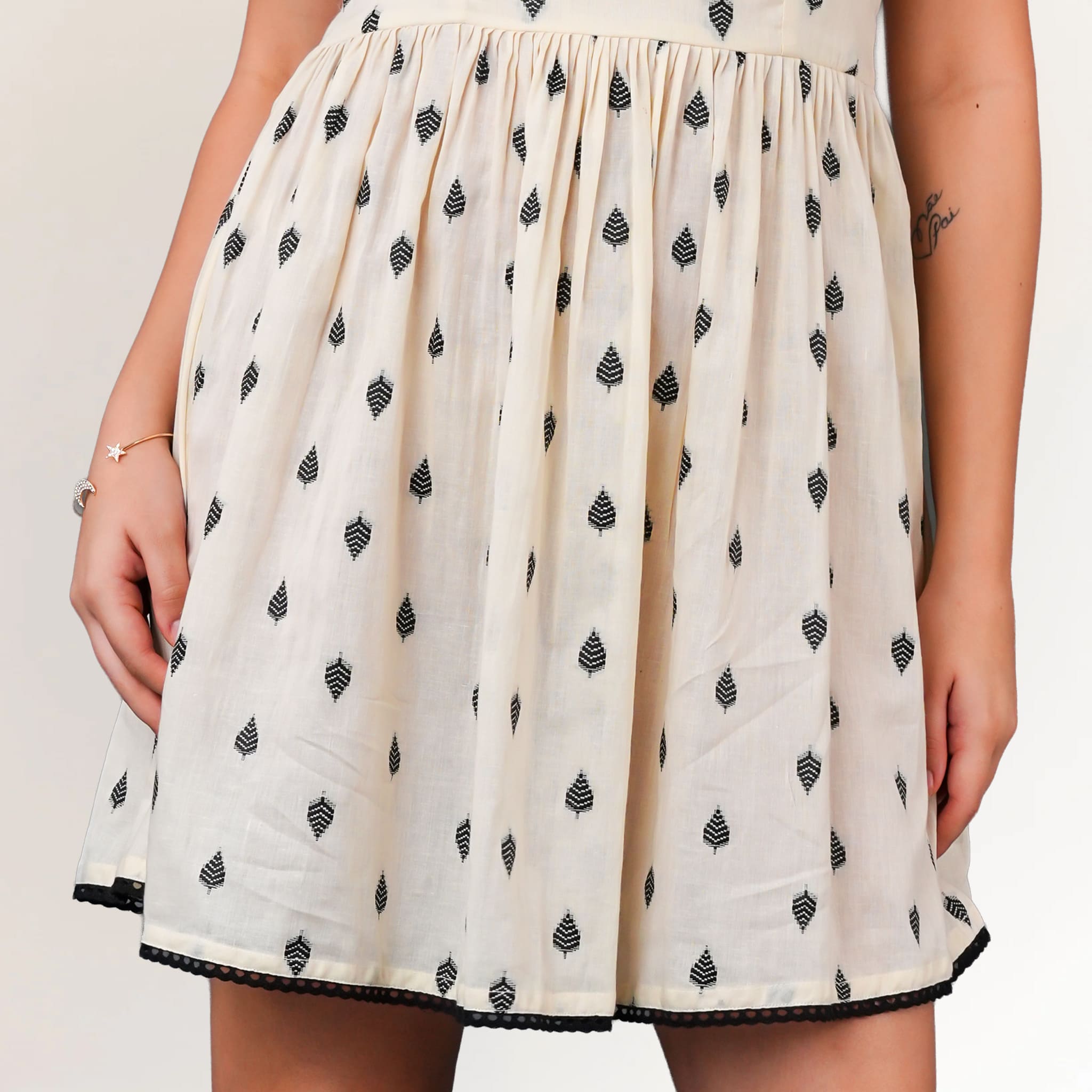 Cotton Embroidered Mini Dress for Women in Ivory