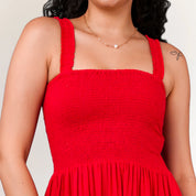 Red Cotton Midi Dress for Women