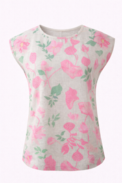 Floral Linen Co-ord Set Matching Sleeveless Top High Waist Pleated Shorts in Linen Blossom Ivory Camellia Print