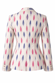 Ikat Cotton Blazer for Women Handwoven Ethnic Jacket Fitted Waist Notch Lapel