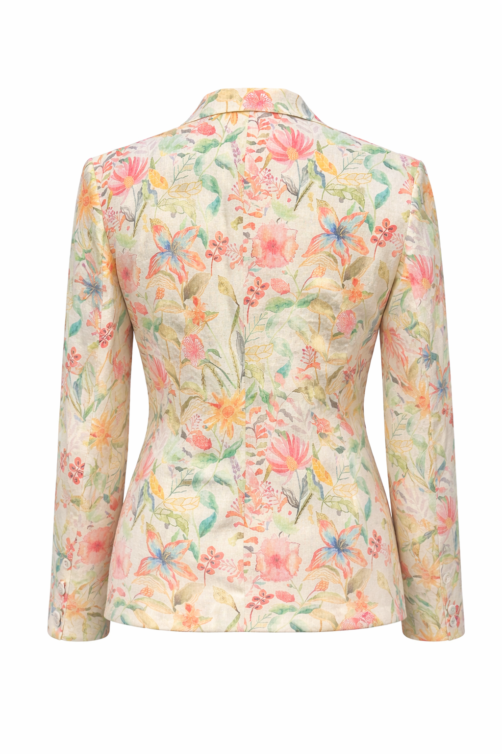 Linen Cotton Floral Blazer for Women Elegant Single Button Summer Jacket with Notch Lapel in Ivory Blossom