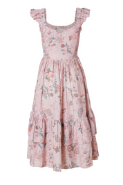 Cotton Jute Floral Tiered Maxi Dress for Women