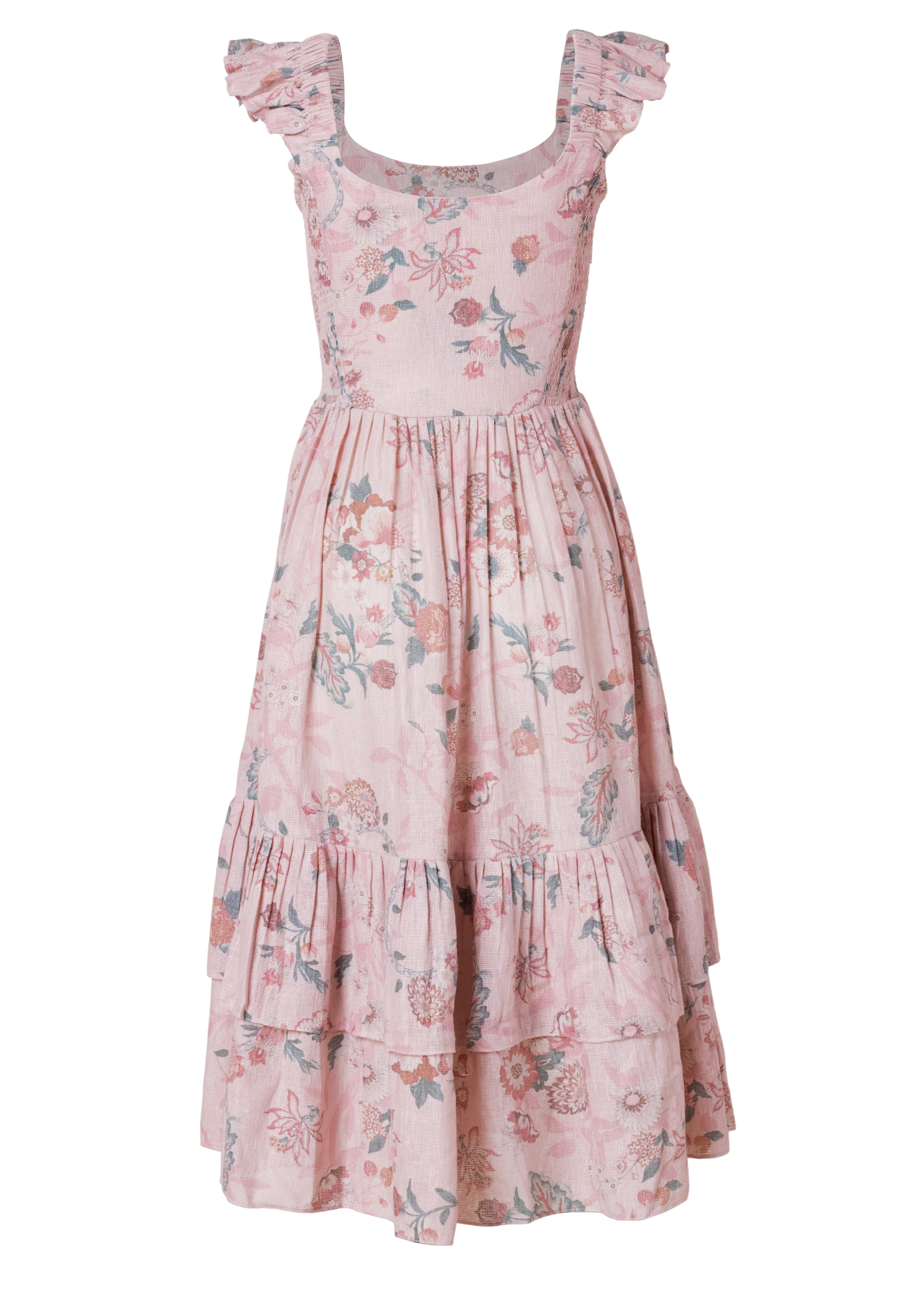 Cotton Jute Floral Tiered Maxi Dress for Women