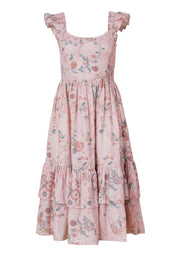 Cotton Jute Floral Tiered Maxi Dress for Women