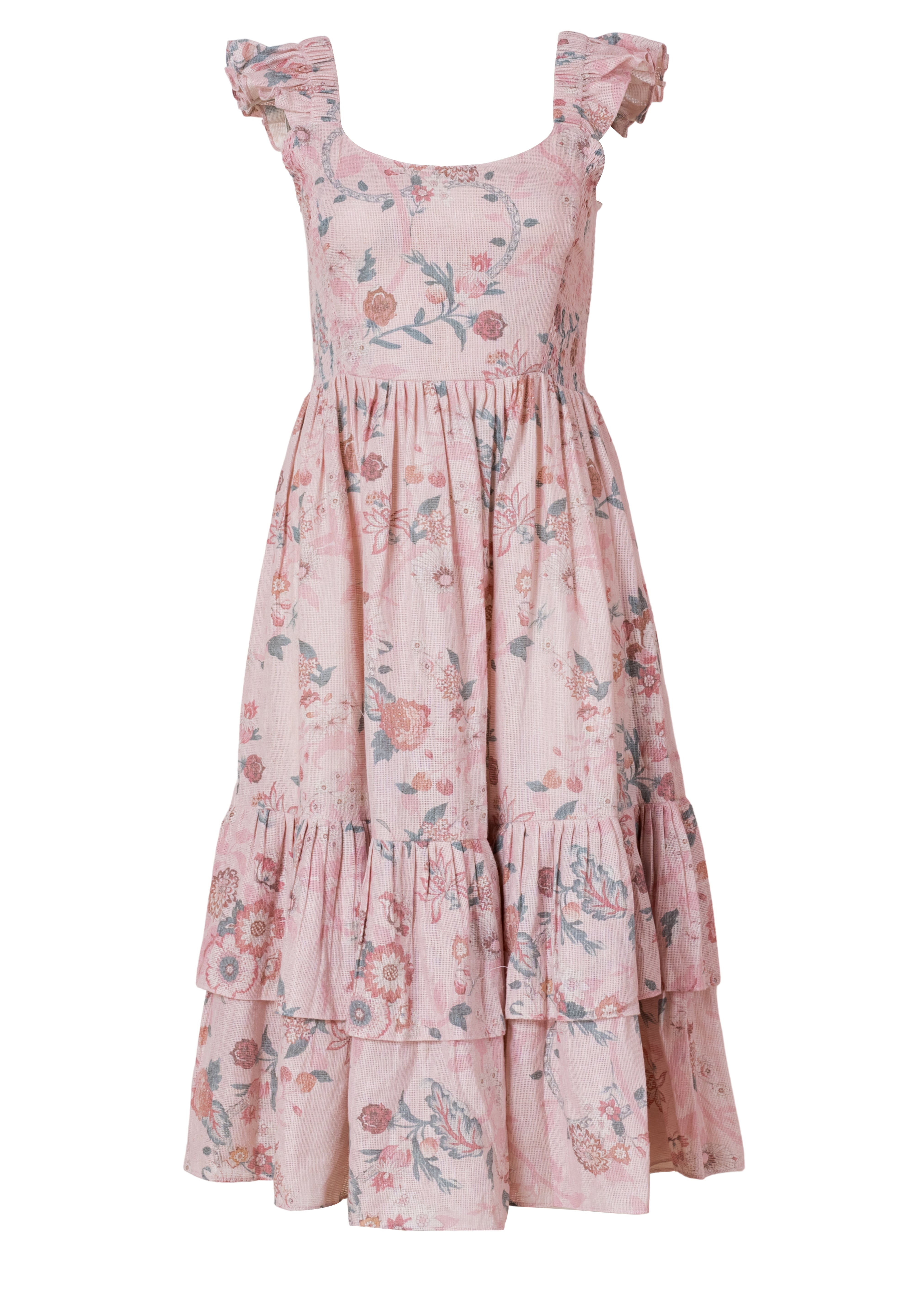 Cotton Jute Floral Tiered Maxi Dress for Women
