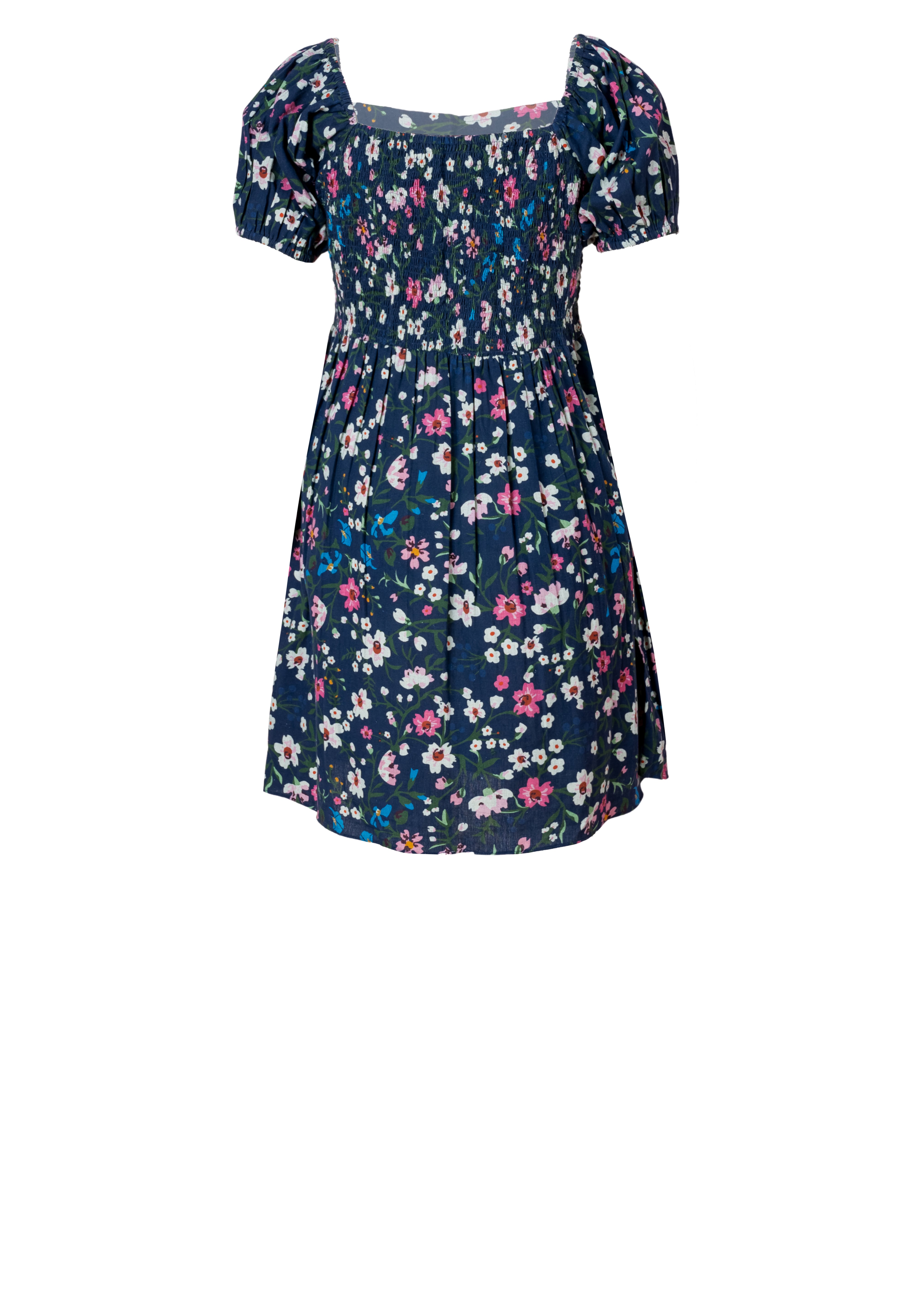 Handloom Cotton Floral Mini Dress – Summer Puff Sleeve Dress