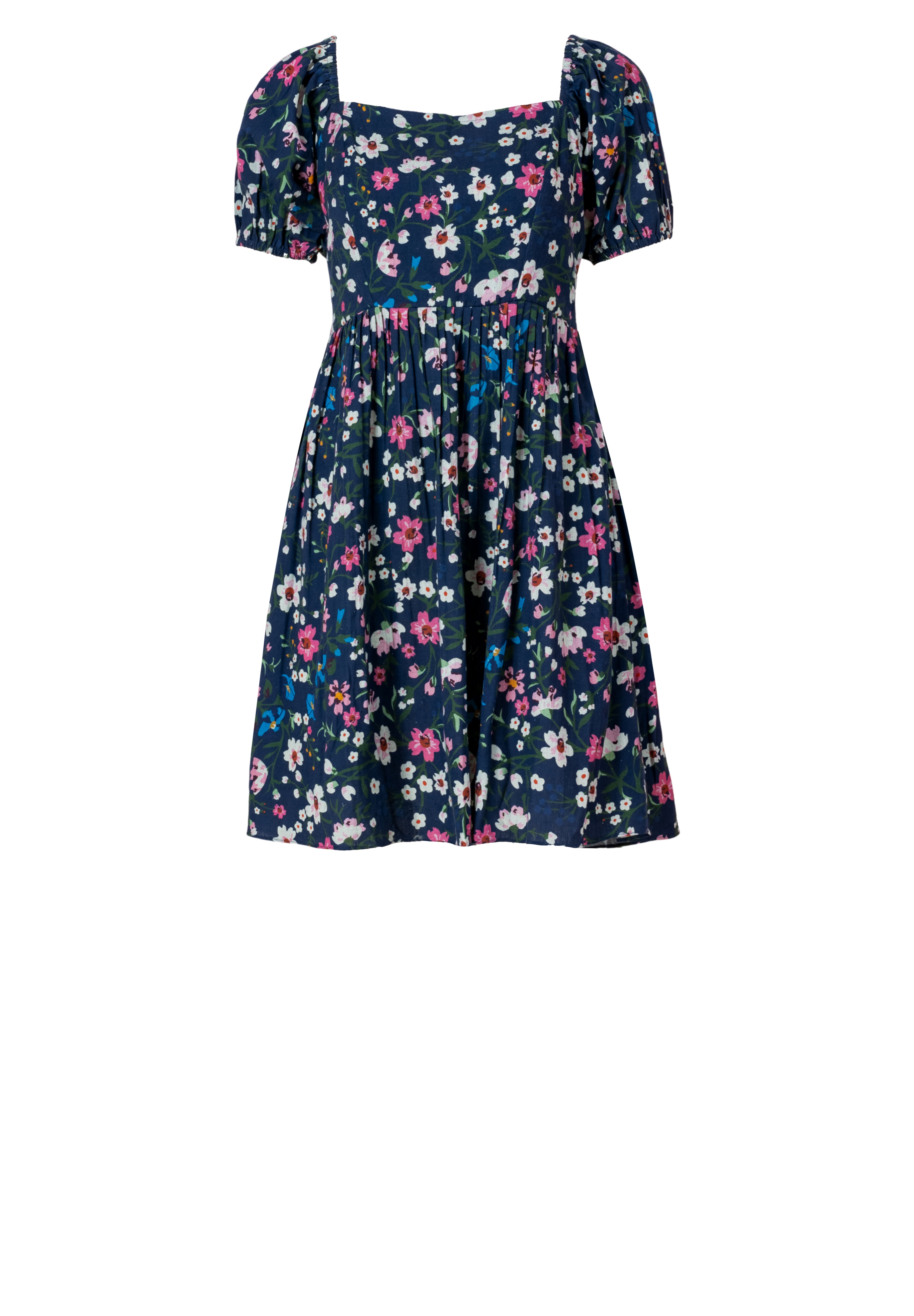 Handloom Cotton Floral Mini Dress – Summer Puff Sleeve Dress