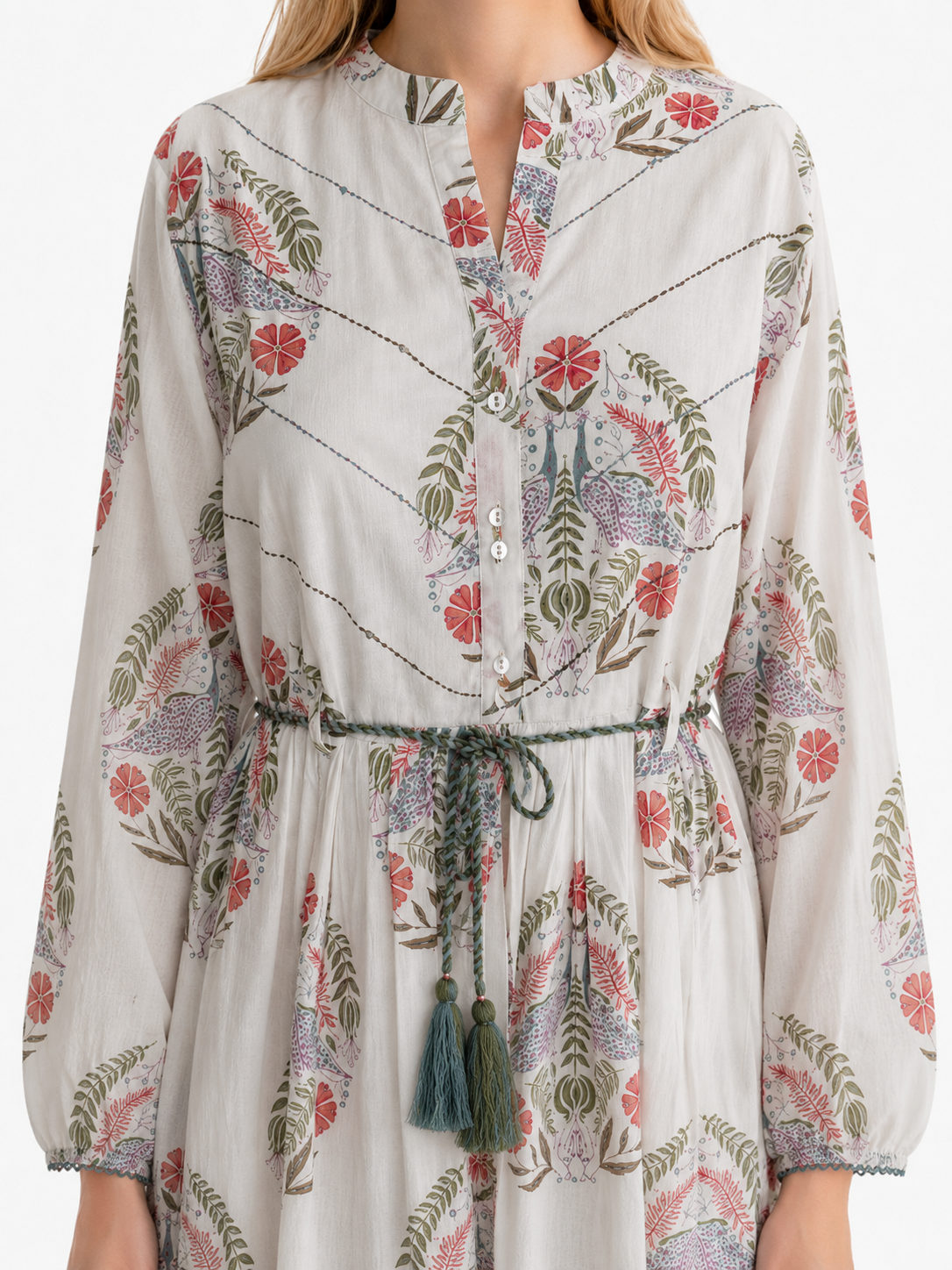 Cotton Boho Floral Print Maxi Dress for Women – Tiered Tassel Tie Summer Dress