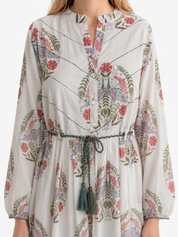 Cotton Boho Floral Print Maxi Dress for Women – Tiered Tassel Tie Summer Dress