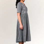 Grey Handwoven Khadi Cotton Dress for Women