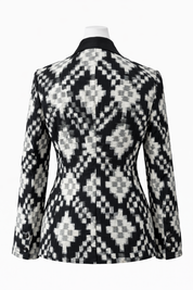 Ikat Cotton Blazer for Women Handwoven Ethnic Jacket Fitted Waist Notch Lapel