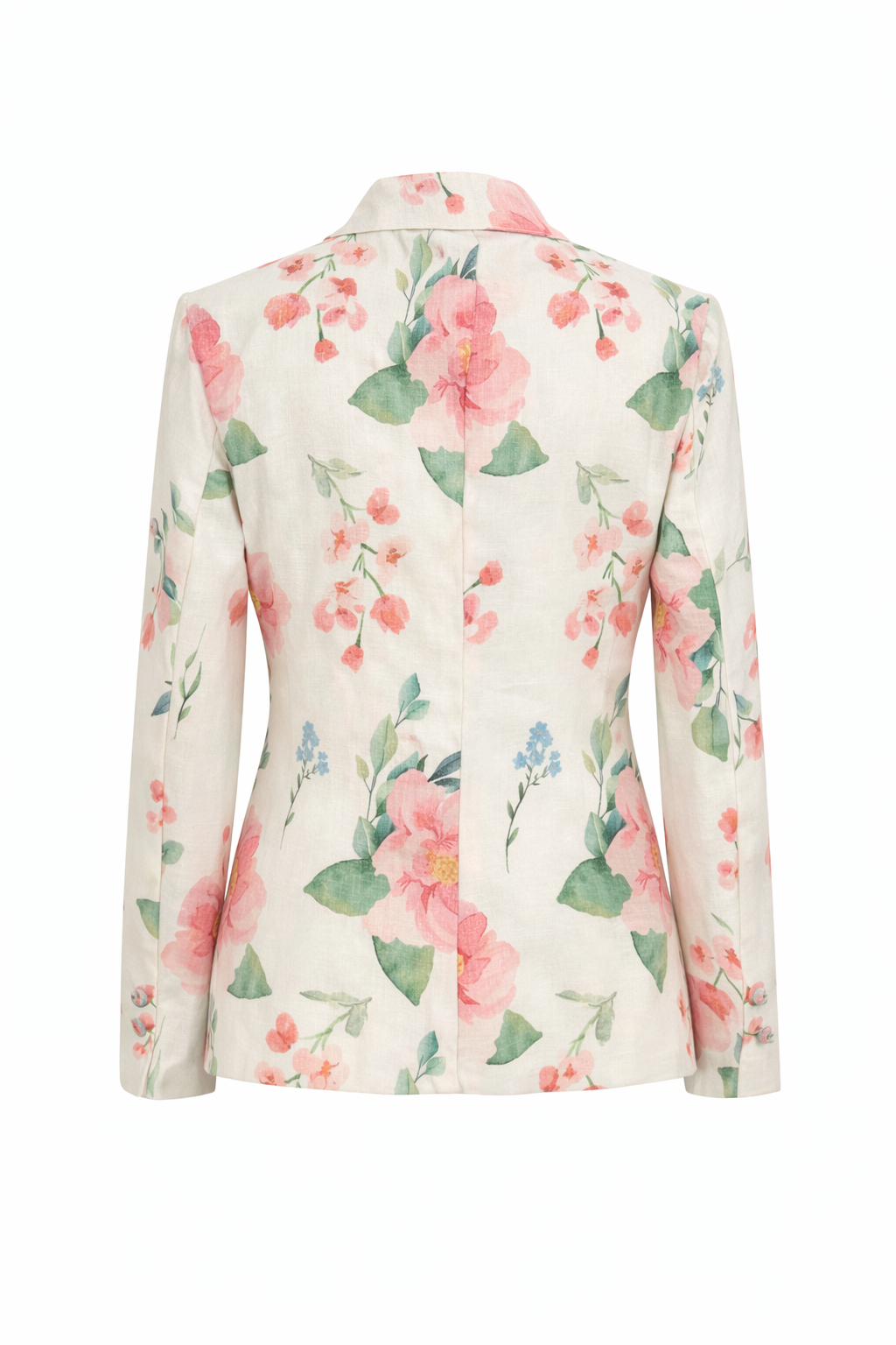 Linen Cotton Floral Blazer for Women Elegant Single Button Summer Jacket with Notch Lapel in Ivory Blossom