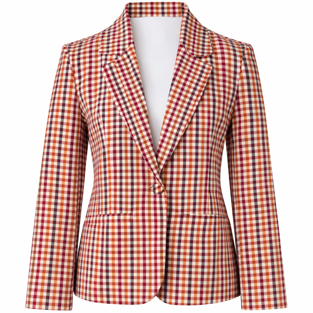 Handwoven Cotton Blazer for Women Slim Fit Check Plaid Jacket in Midnight Grid & Harvest Plaid