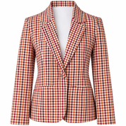 Handwoven Cotton Blazer for Women Slim Fit Check Plaid Jacket in Midnight Grid & Harvest Plaid