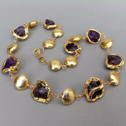 Amethysts rough nugget necklace 23"