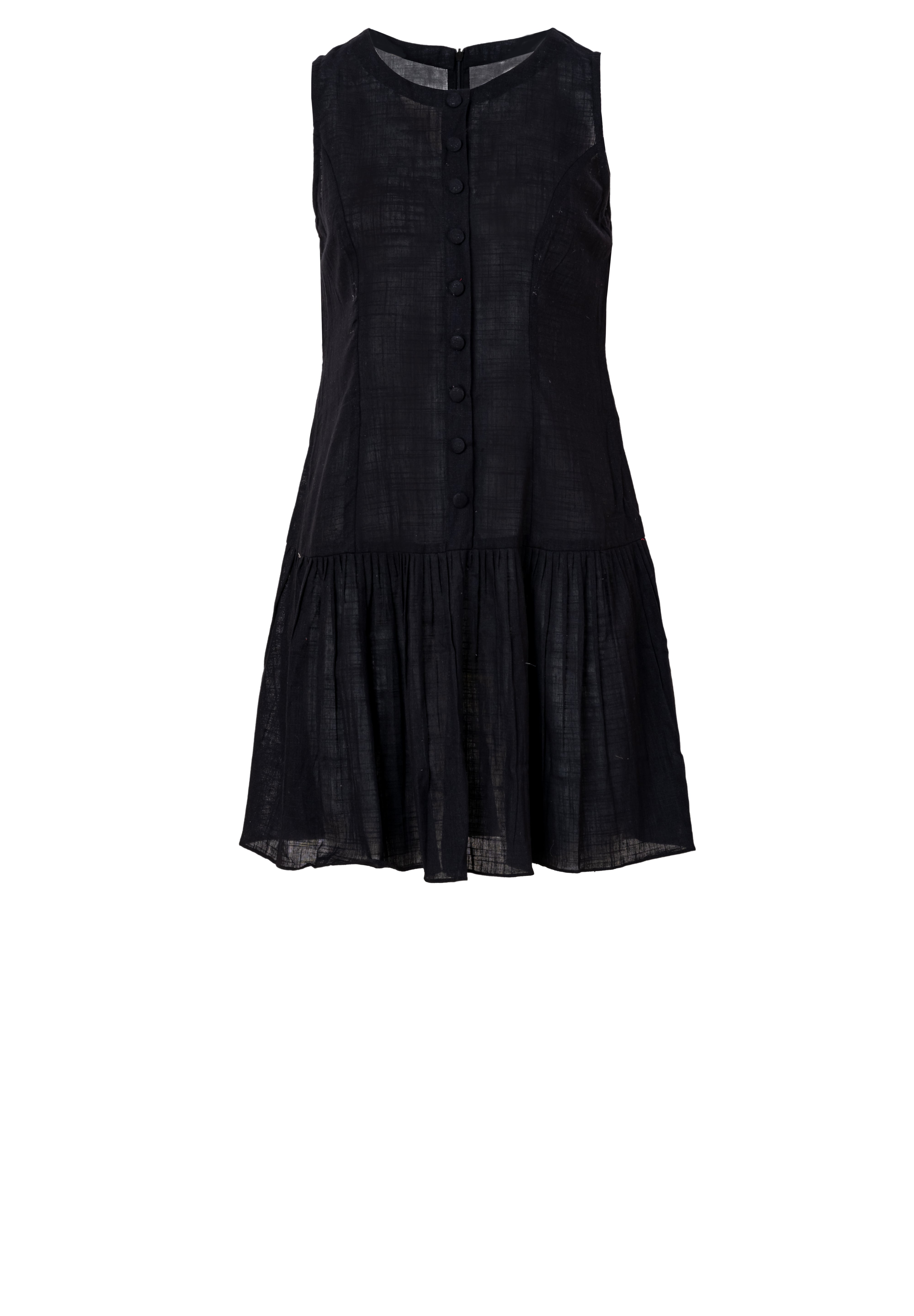 Black Cotton Drop-Waist Mini Dress for Women