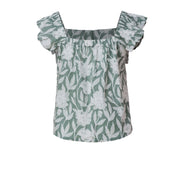 Floral Cotton Ruffle Sleeve Top for Women