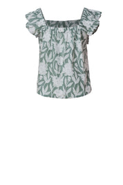 Floral Cotton Ruffle Sleeve Top for Women