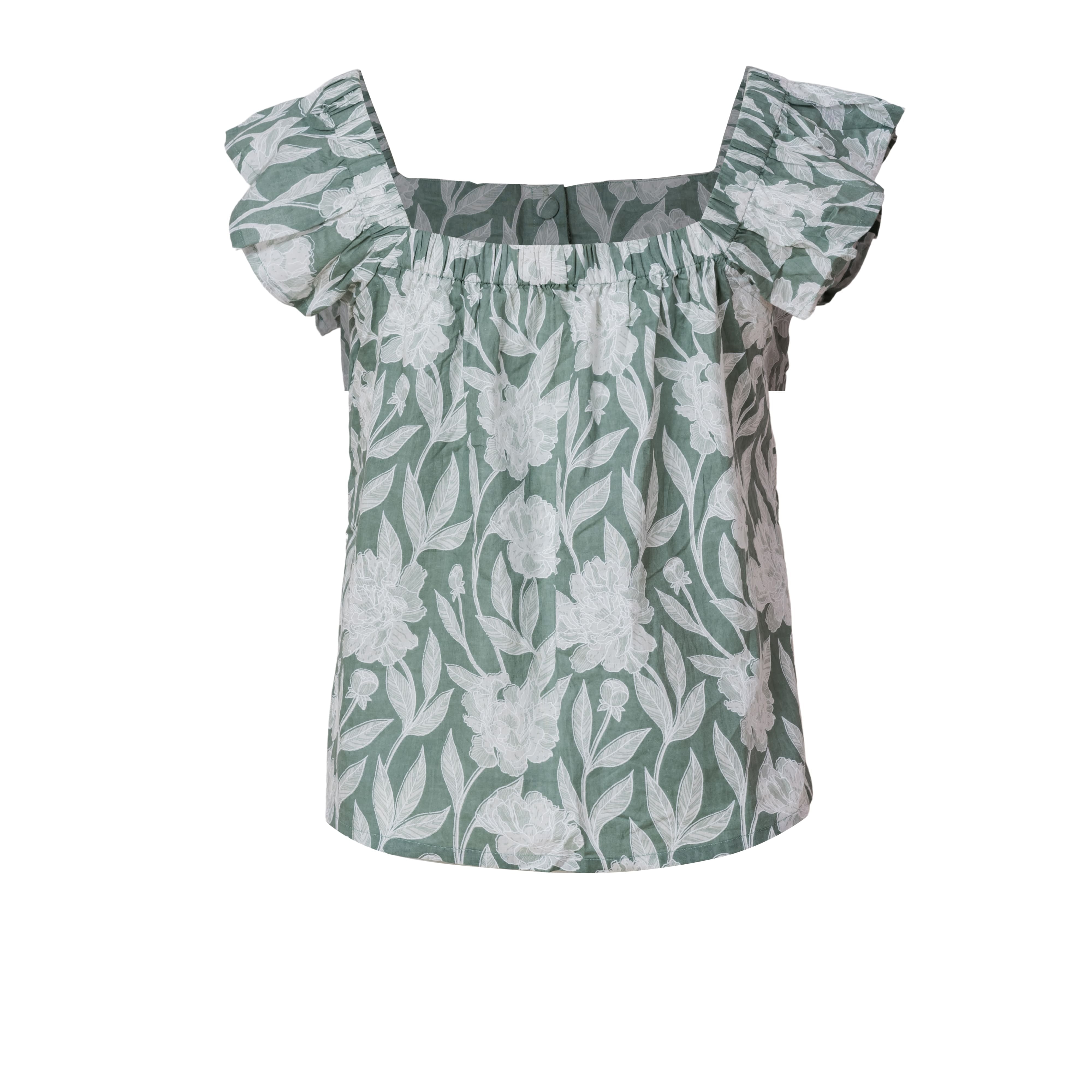 Floral Cotton Ruffle Sleeve Top for Women