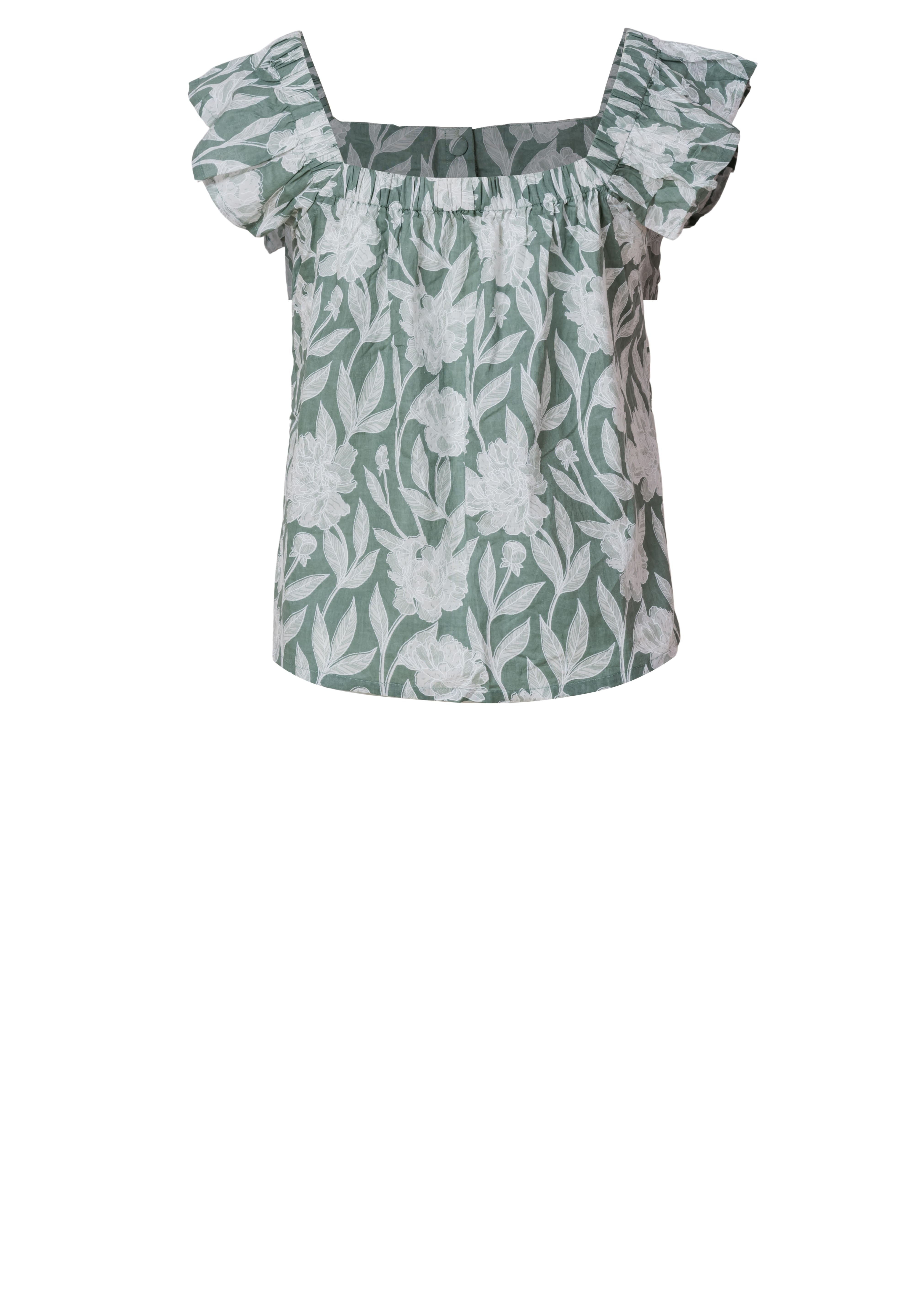 Floral Cotton Ruffle Sleeve Top for Women