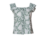 Floral Cotton Ruffle Sleeve Top for Women