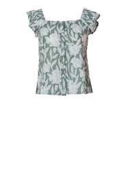 Floral Cotton Ruffle Sleeve Top for Women