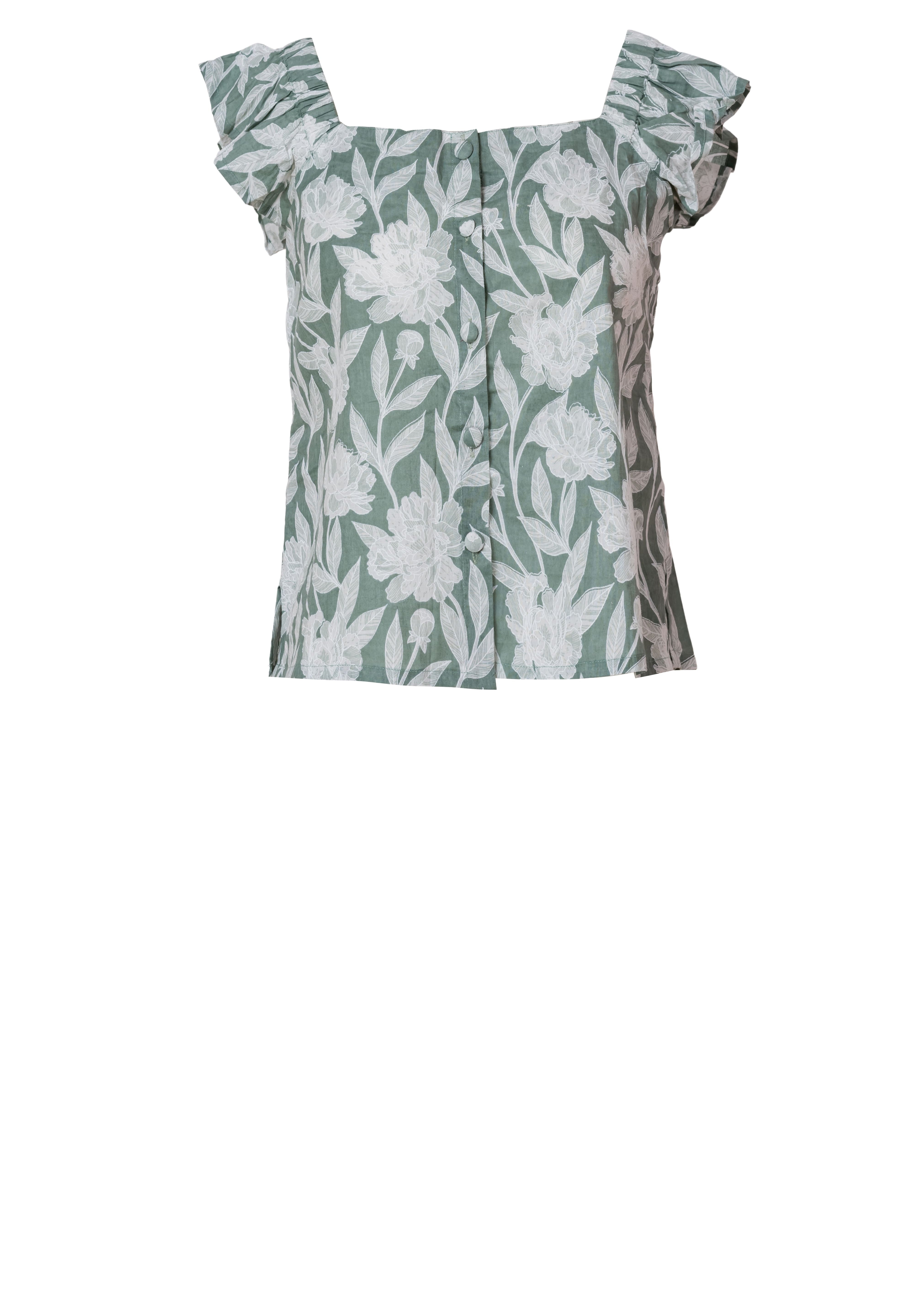 Floral Cotton Ruffle Sleeve Top for Women