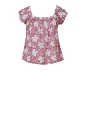Floral Cotton Ruffle Sleeve Top for Women
