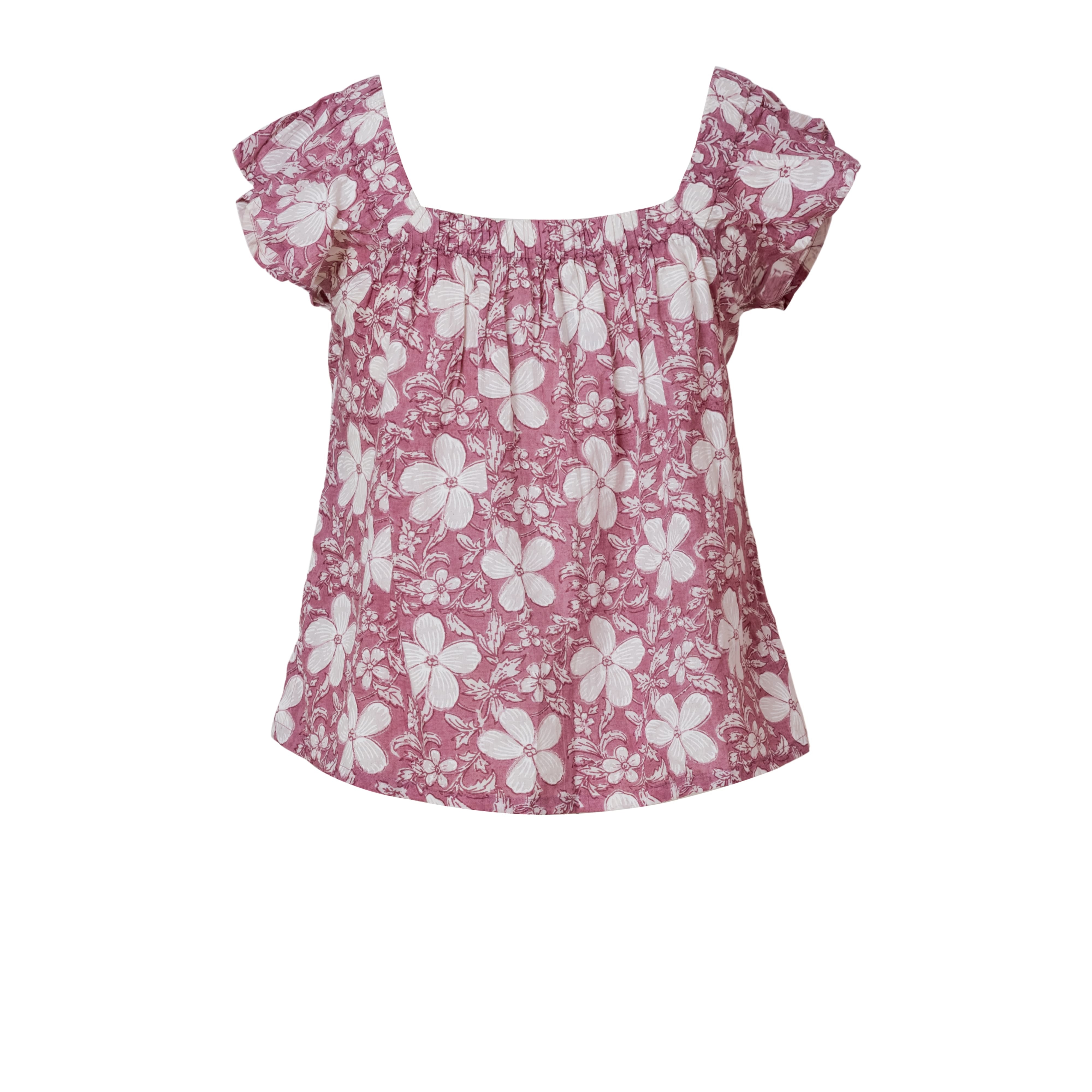Floral Cotton Ruffle Sleeve Top for Women
