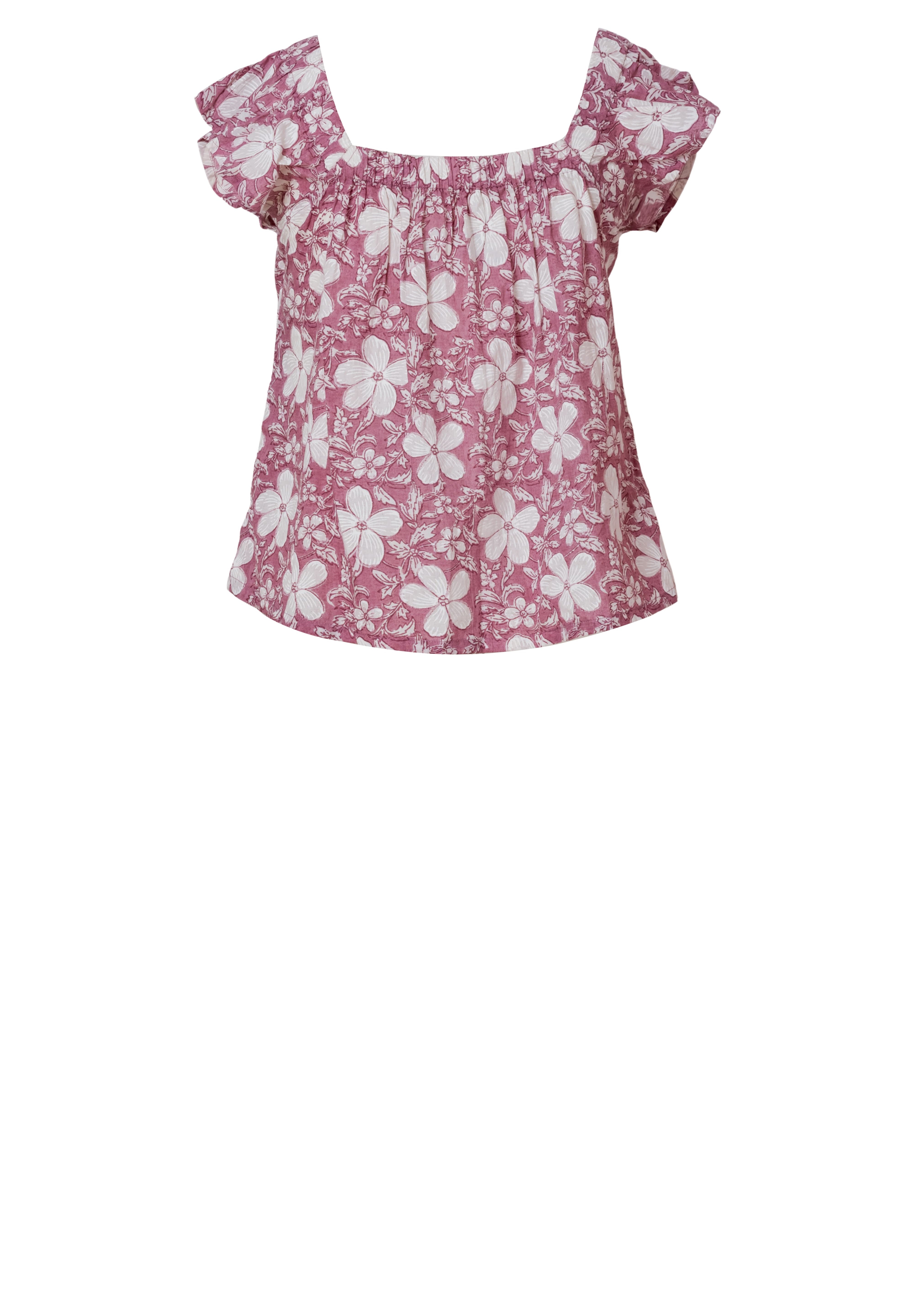 Floral Cotton Ruffle Sleeve Top for Women