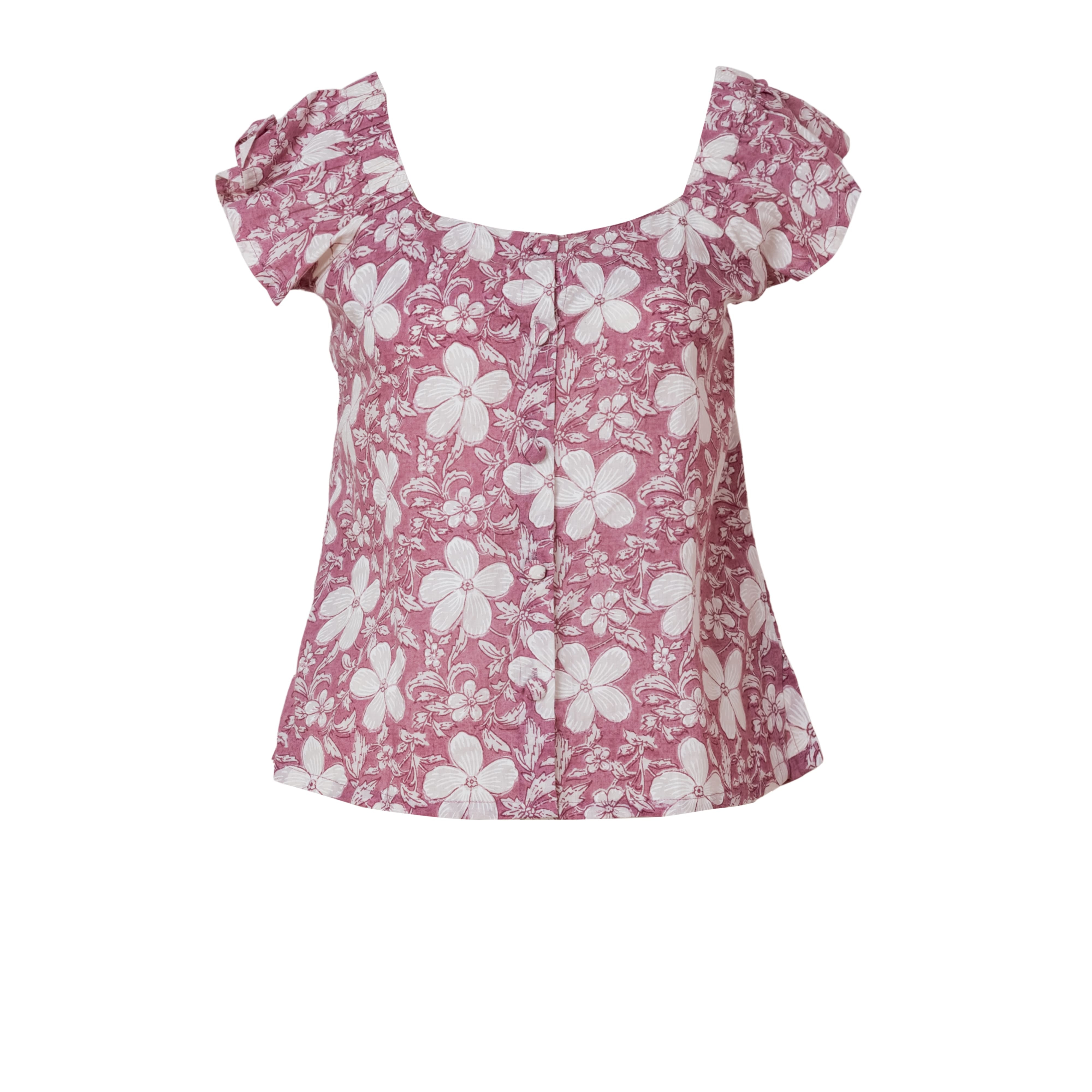 Floral Cotton Ruffle Sleeve Top for Women