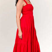 Red Cotton Midi Dress for Women