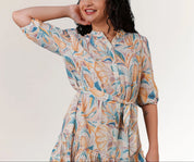 Cotton Jute Floral Mini Dress for Women