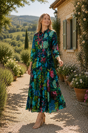 Floral Tropical Print Maxi Dress | Women's Boho Summer Shirt Dress | Vacation Dress