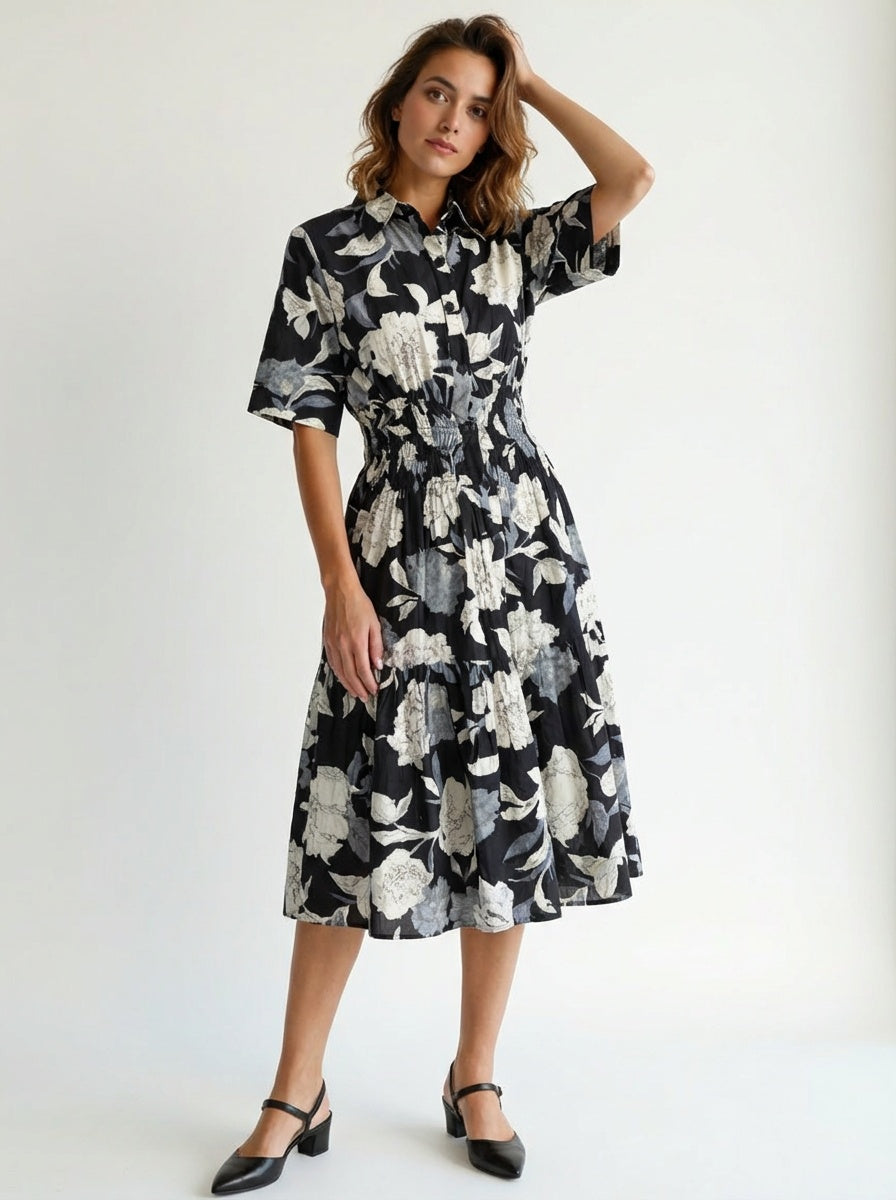 Cotton Floral Shirt Dress Women’s Button Down Sleeveless Summer Dress