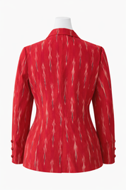 Ikat Cotton Blazer for Women Handwoven Ethnic Jacket Fitted Waist Notch Lapel