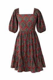 Printed Cotton Puff Sleeve Dress Women’s Square Neck Summer Dress