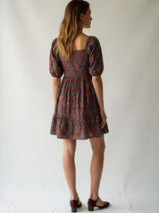 Printed Cotton Puff Sleeve Dress Women’s Square Neck Summer Dress