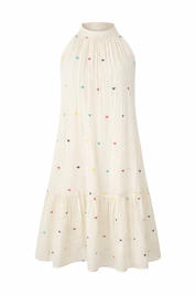 Pure Jamdani Handwoven Colorful Heart Embroidered Halter Neck Midi Summer Cotton Dress&nbsp;