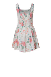 Pastel Floral Linen Cotton Mini Dress for Women