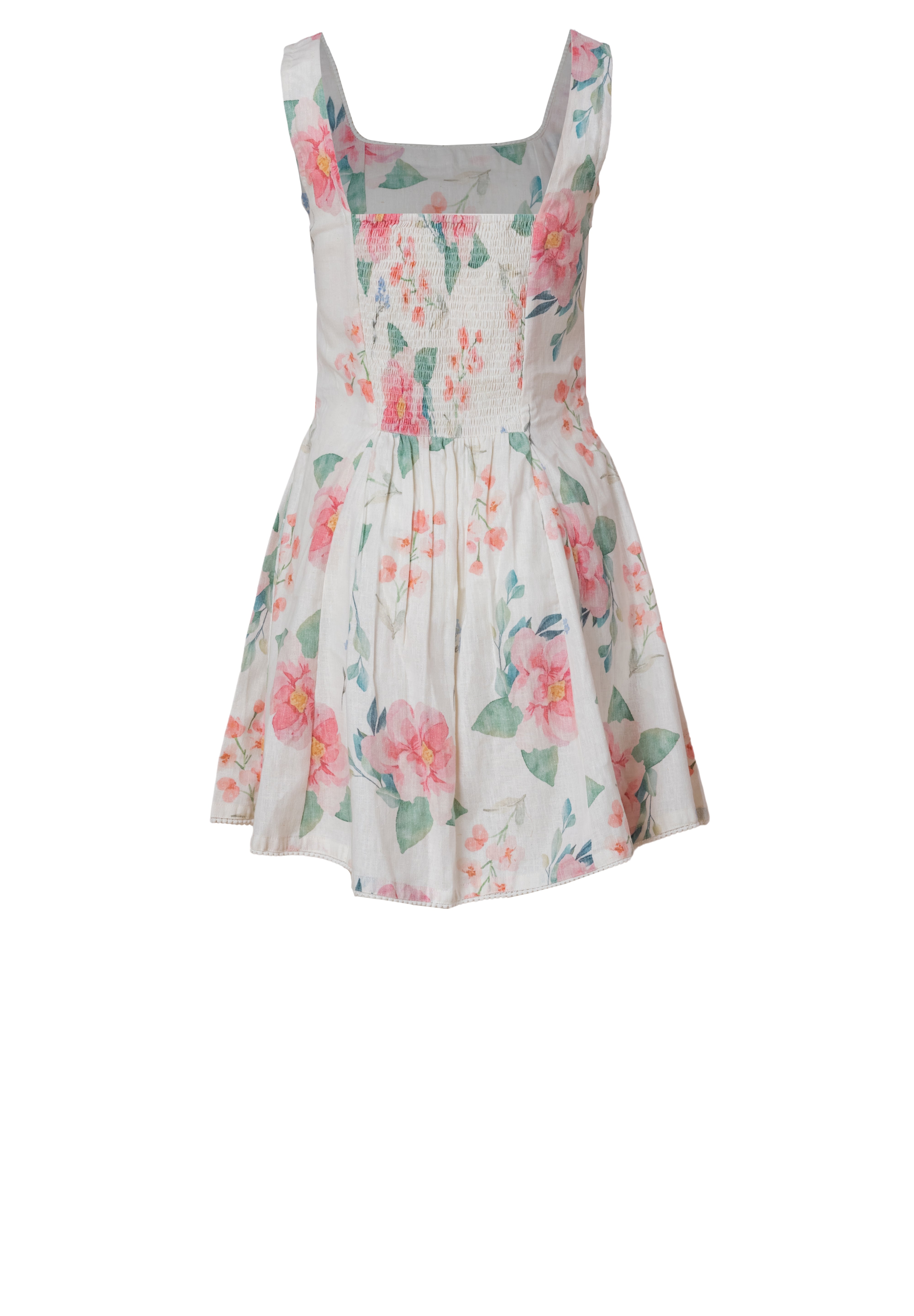 Pastel Floral Linen Cotton Mini Dress for Women
