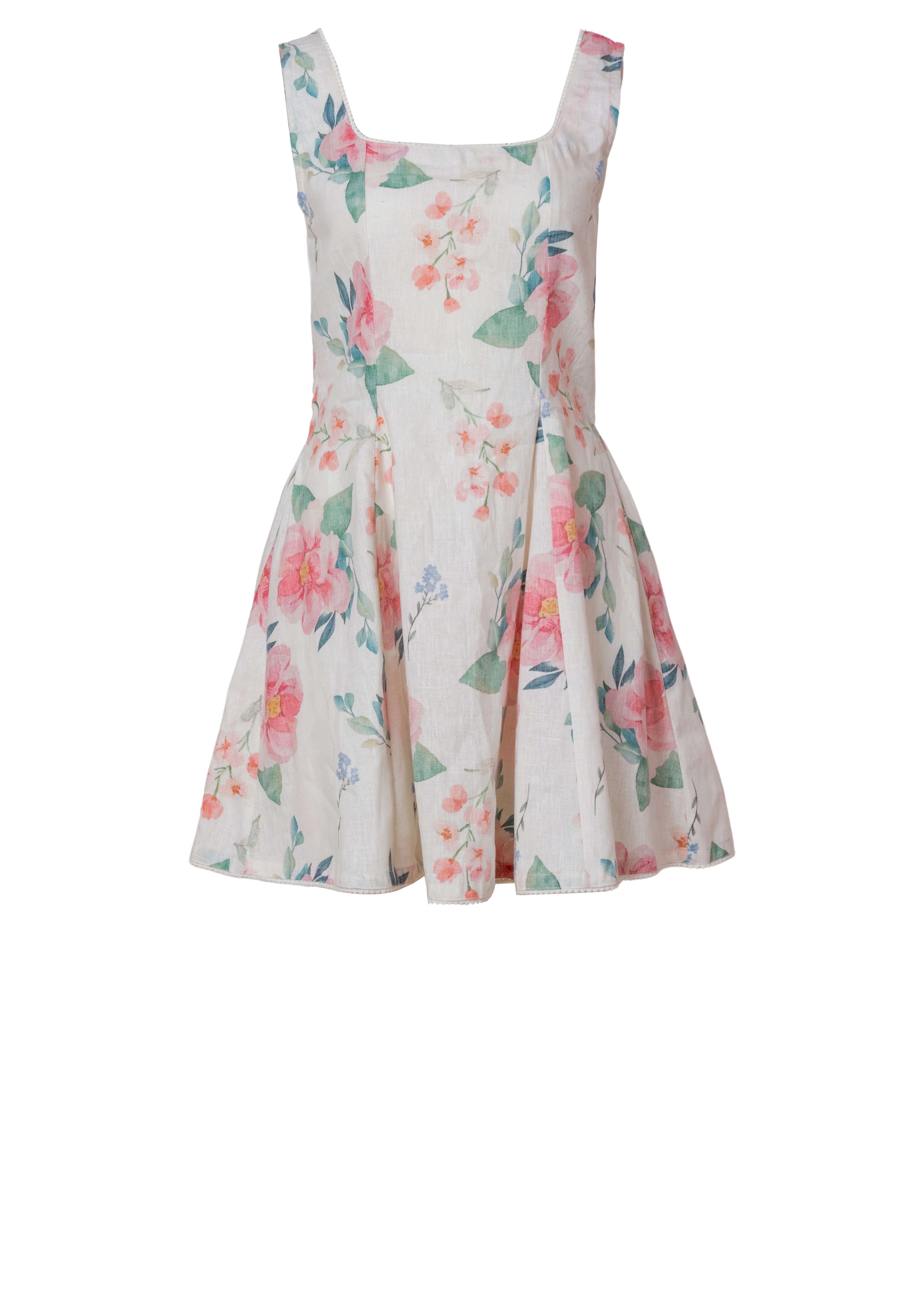 Pastel Floral Linen Cotton Mini Dress for Women