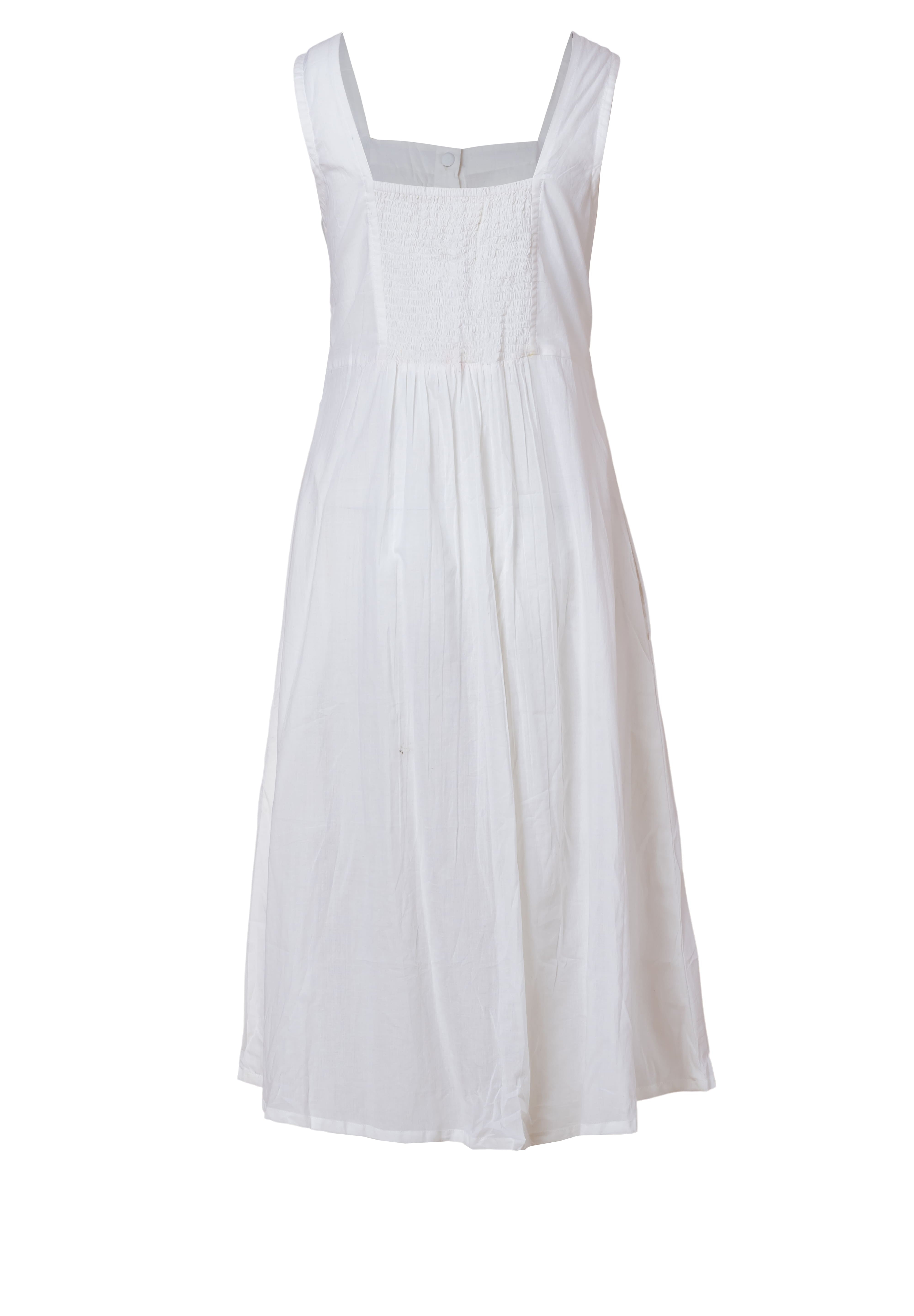 Pure Cotton White Midi Dress for Women