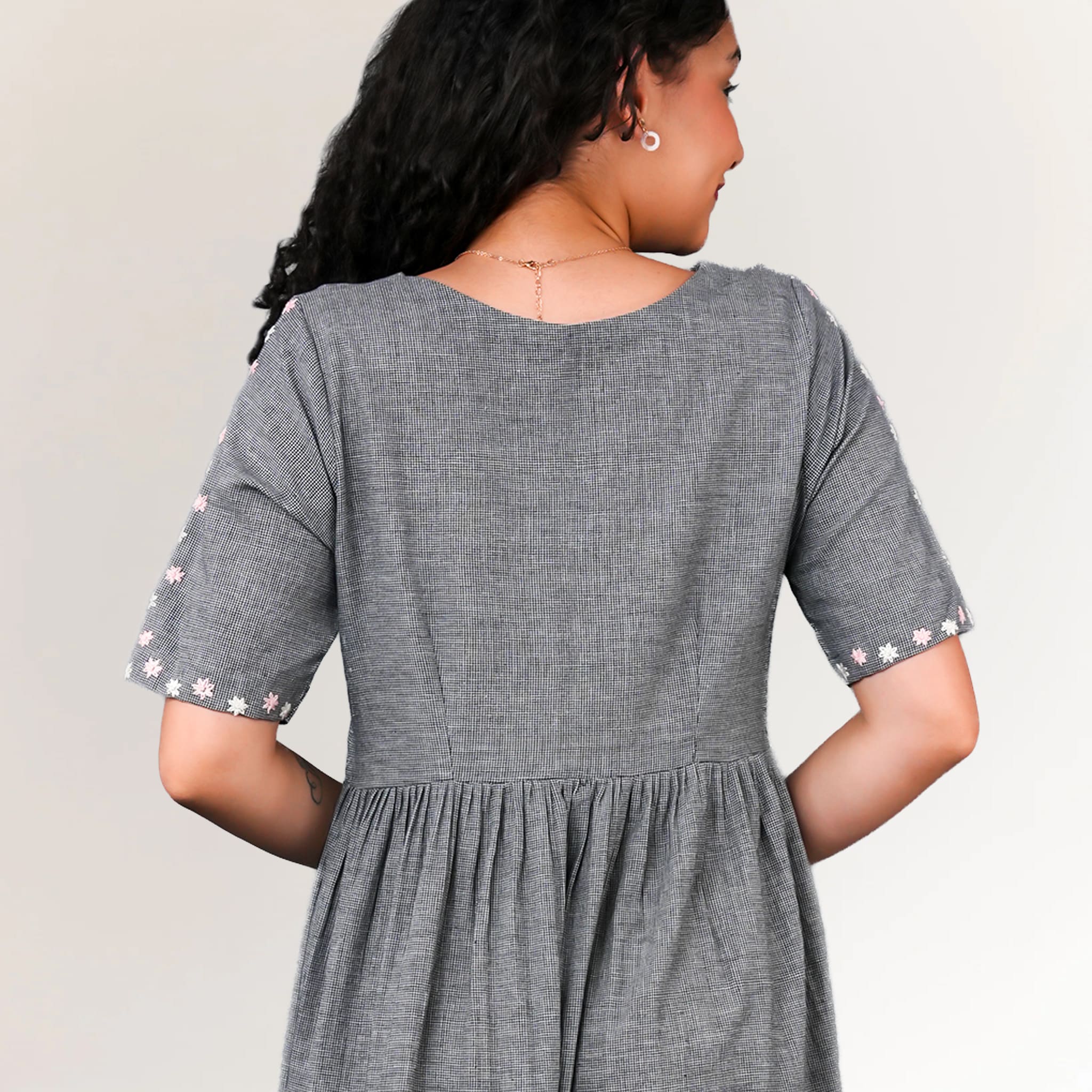 Grey Handwoven Khadi Cotton Dress for Women